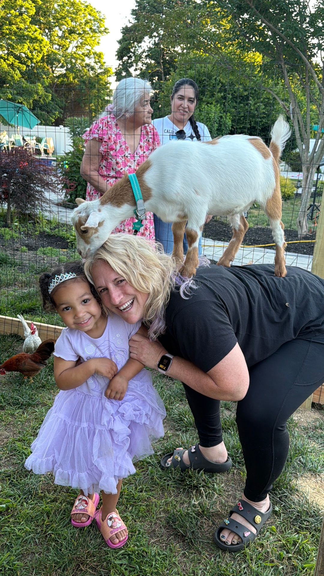 Founder with goat and child